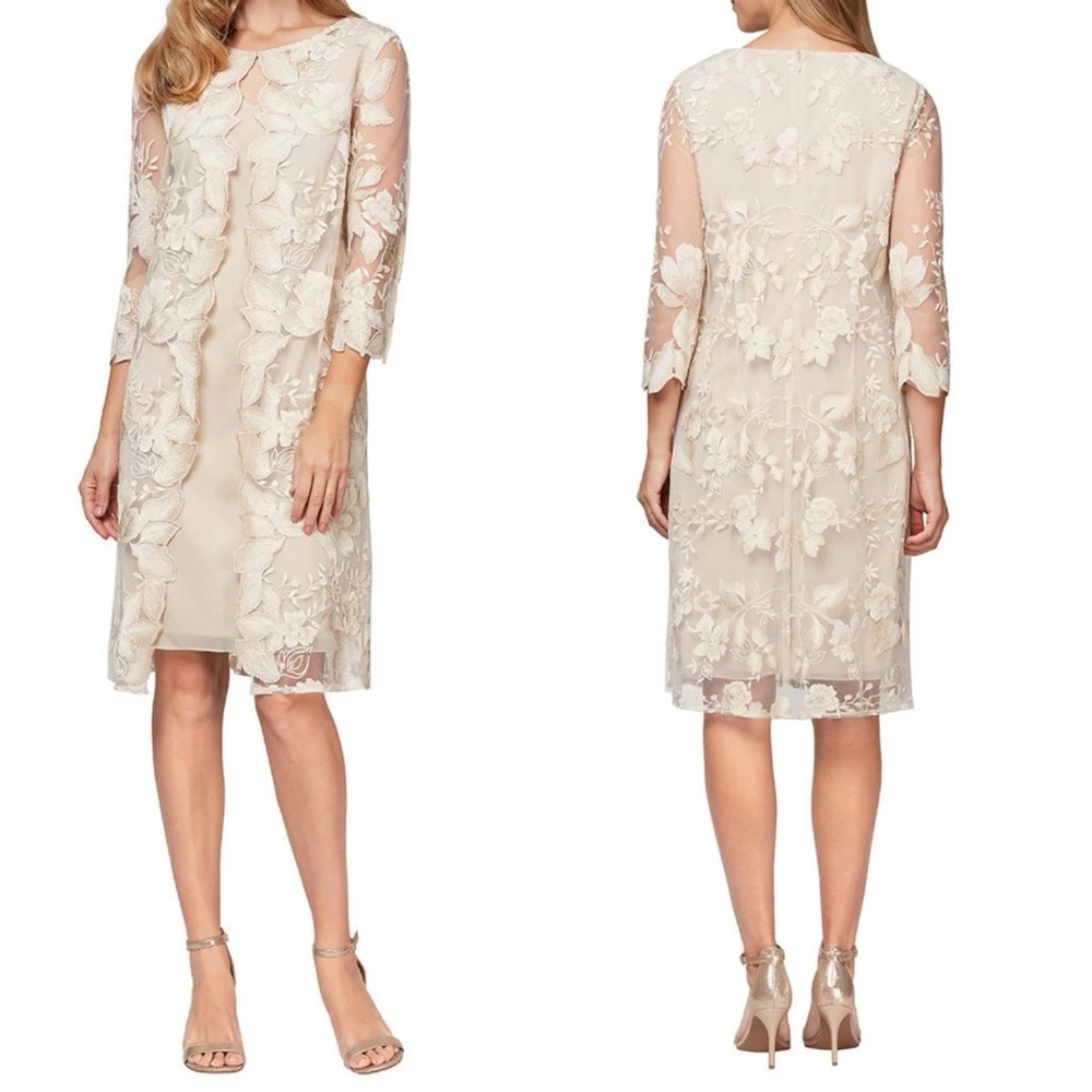 ALEX
EVENINGS
Embroidered Mock Jacket Dress Taupe--Beige
Size 10 - Picture 9 of 10